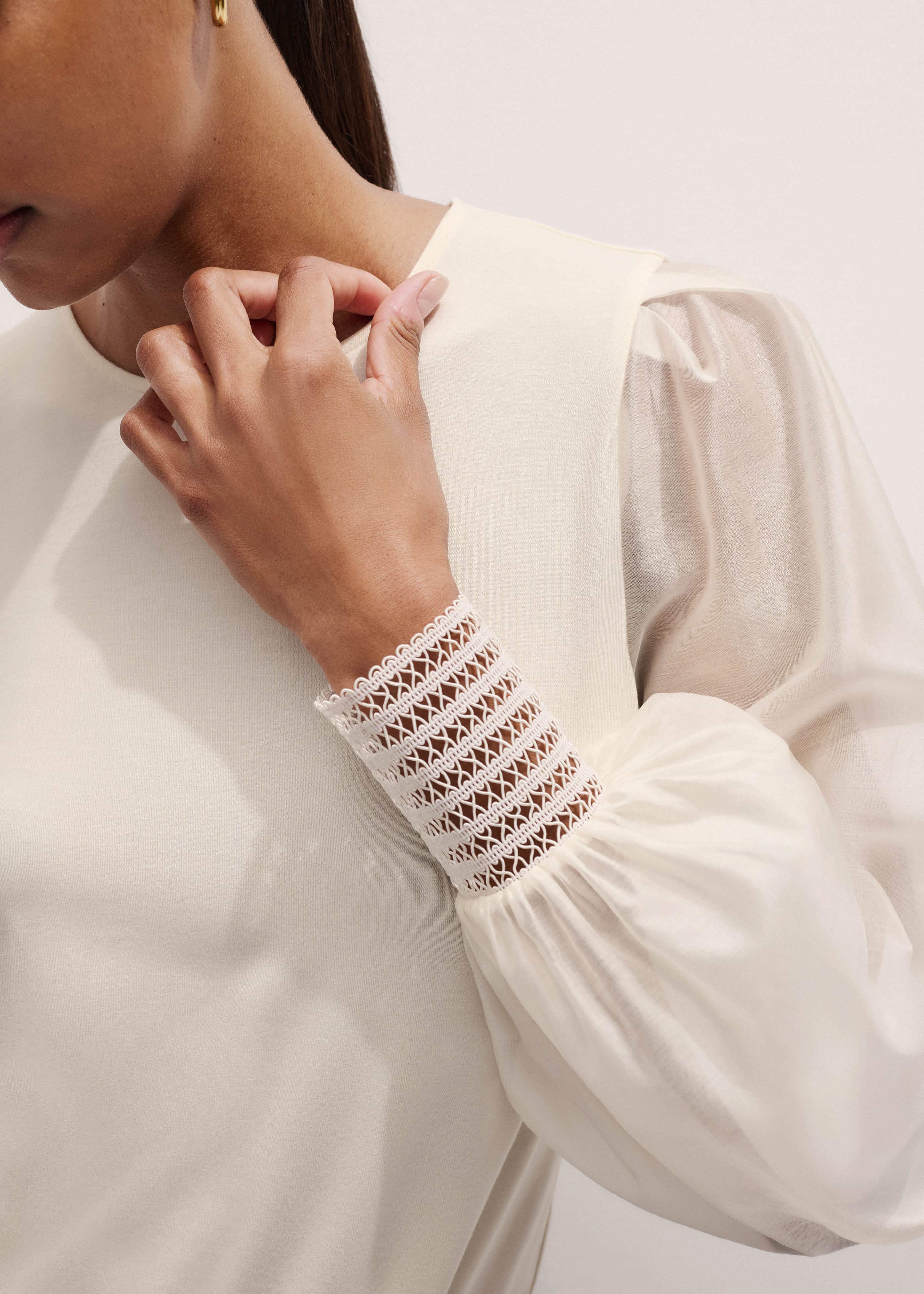 Cream Sheer Mixed Media Layering Blouse meandem