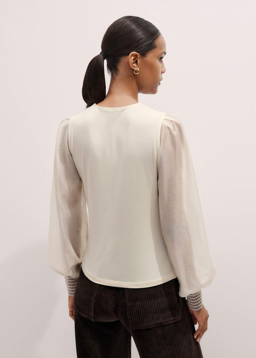 Cream Sheer Mixed Media Layering Blouse meandem
