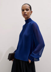 Blue Silk Chic Rib Straight Blouse meandem