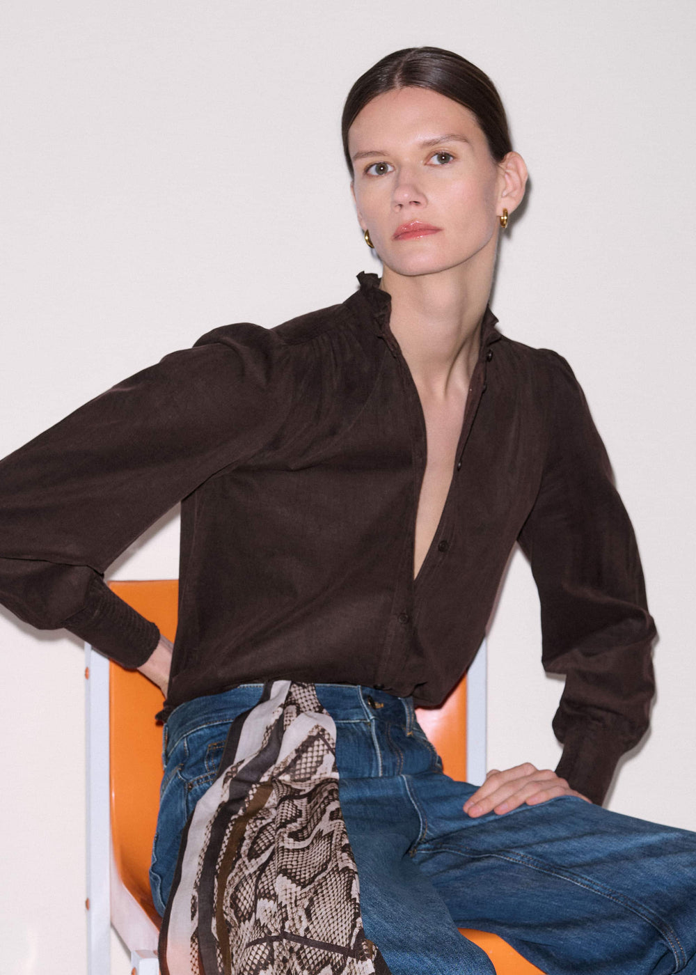 Brown Super Soft Micro Cord Blouse meandem