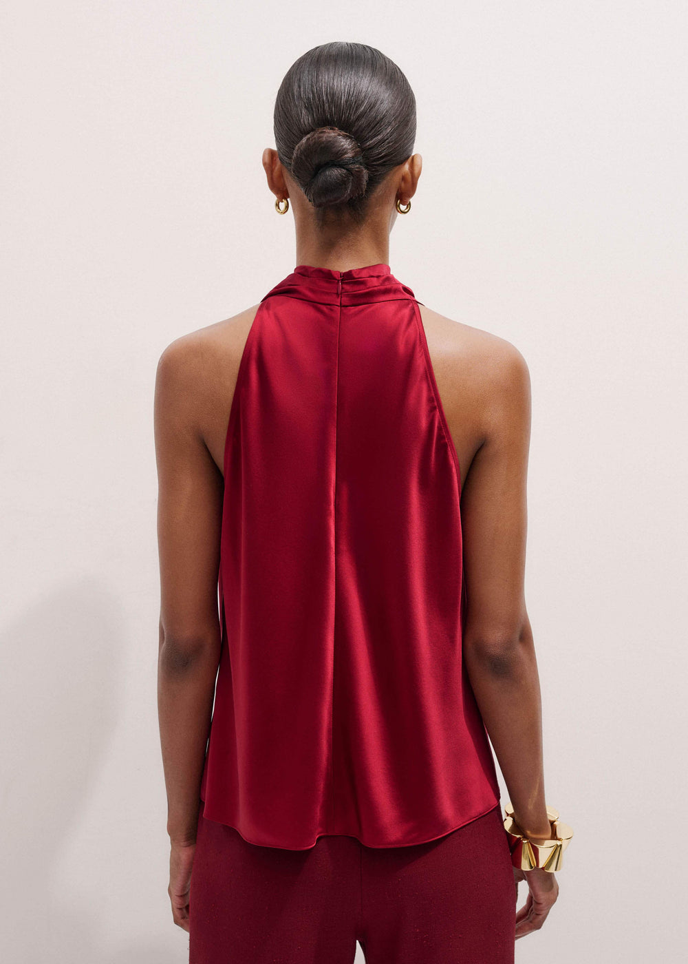 Red Silk Satin Halterneck Sleeveless Top meandem