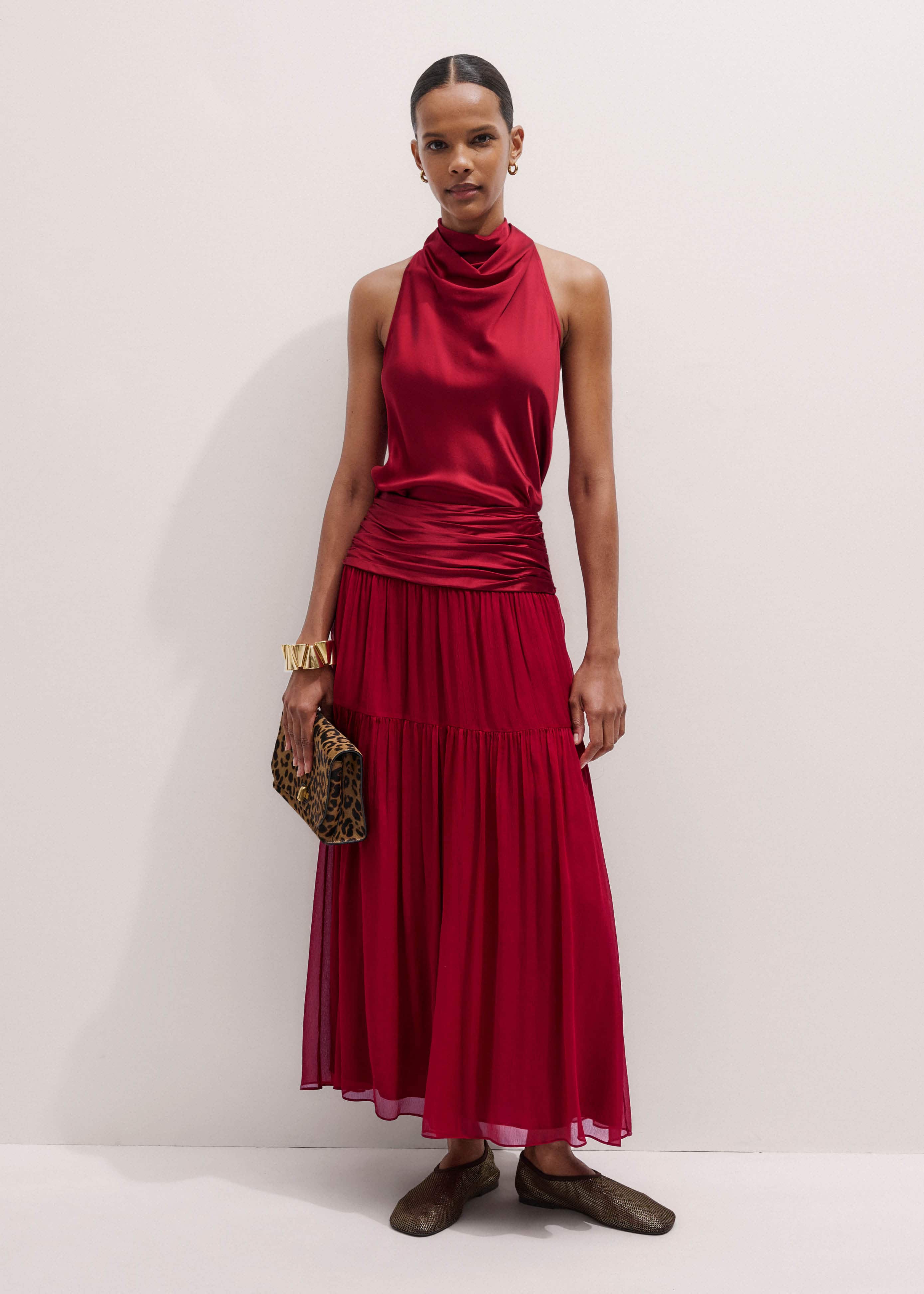 Red Silk Satin Halterneck Sleeveless Top meandem