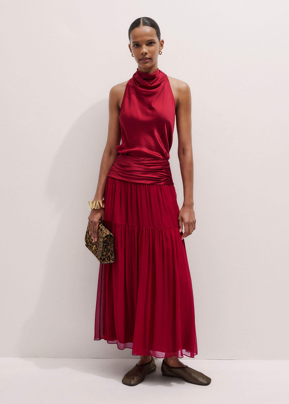 Red Silk Satin Halterneck Sleeveless Top meandem