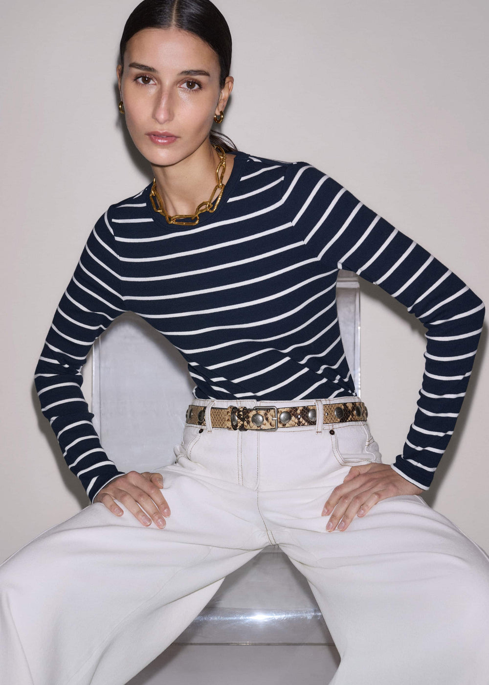 Navy Ultimate Rib Long Sleeve Top meandem