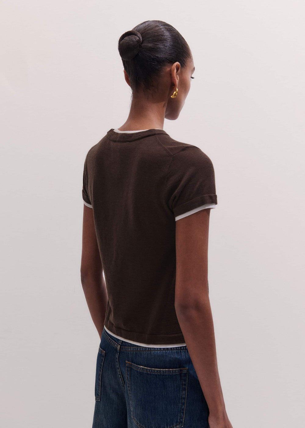 Brown Barely There Contrast Trim Knit Baby Tee meandem