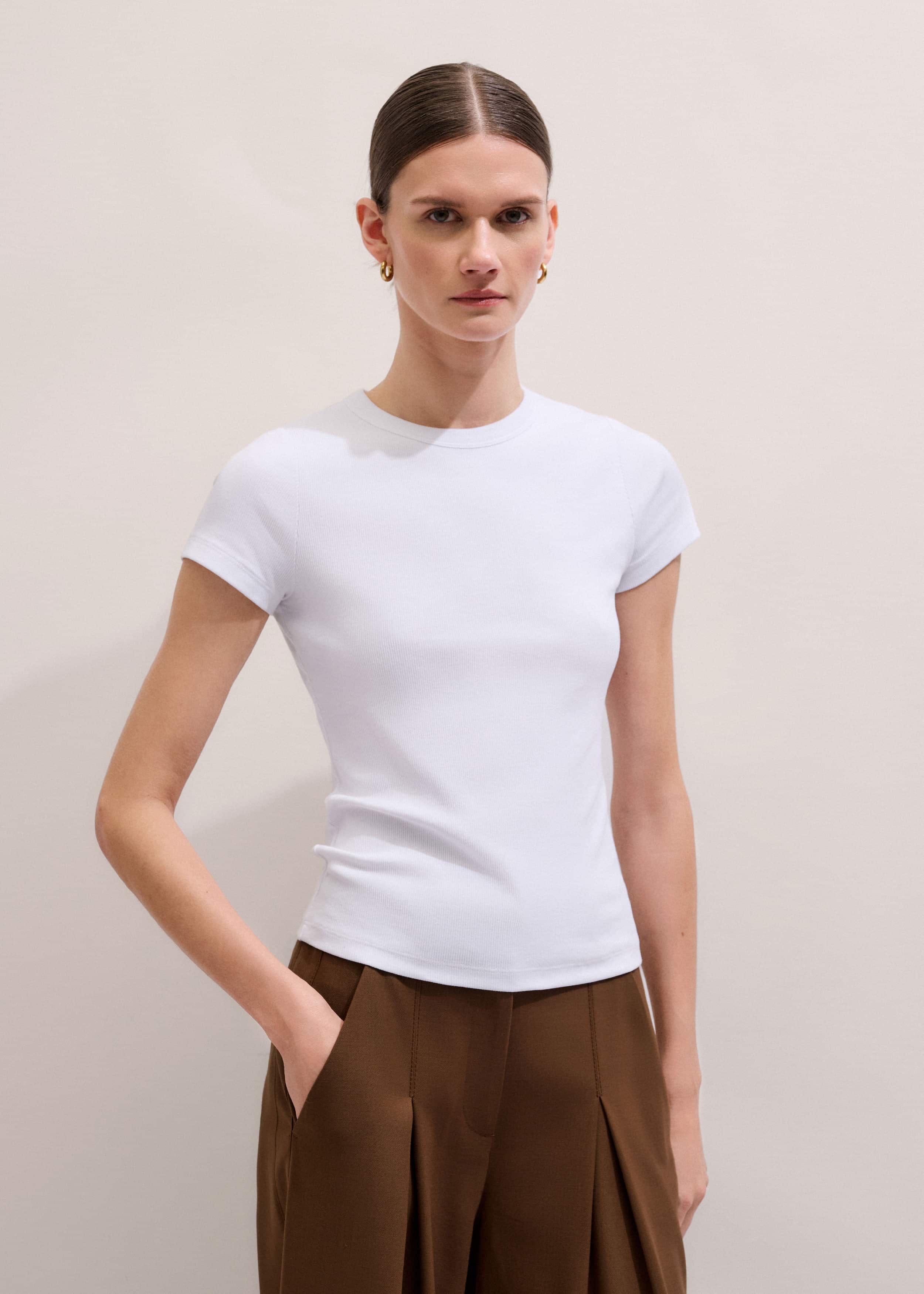 White Ultimate Fitted Rib Crew Neck Tee meandem