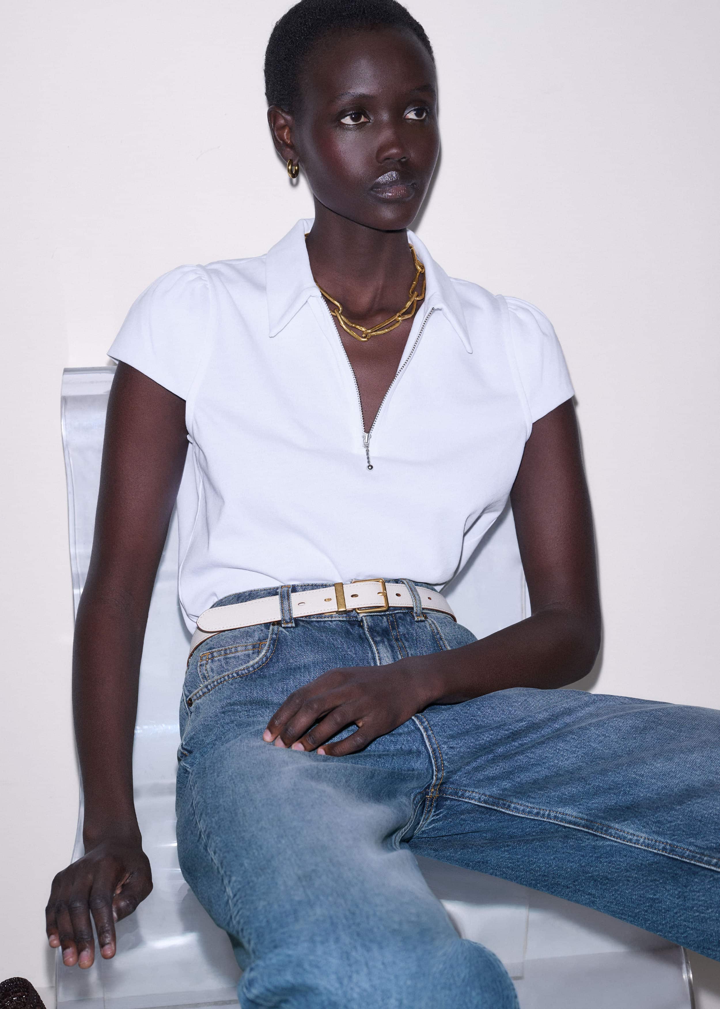 White Cap Sleeve Polo Tee meandem