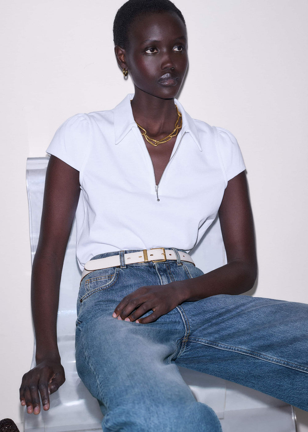 White Cap Sleeve Polo Tee meandem