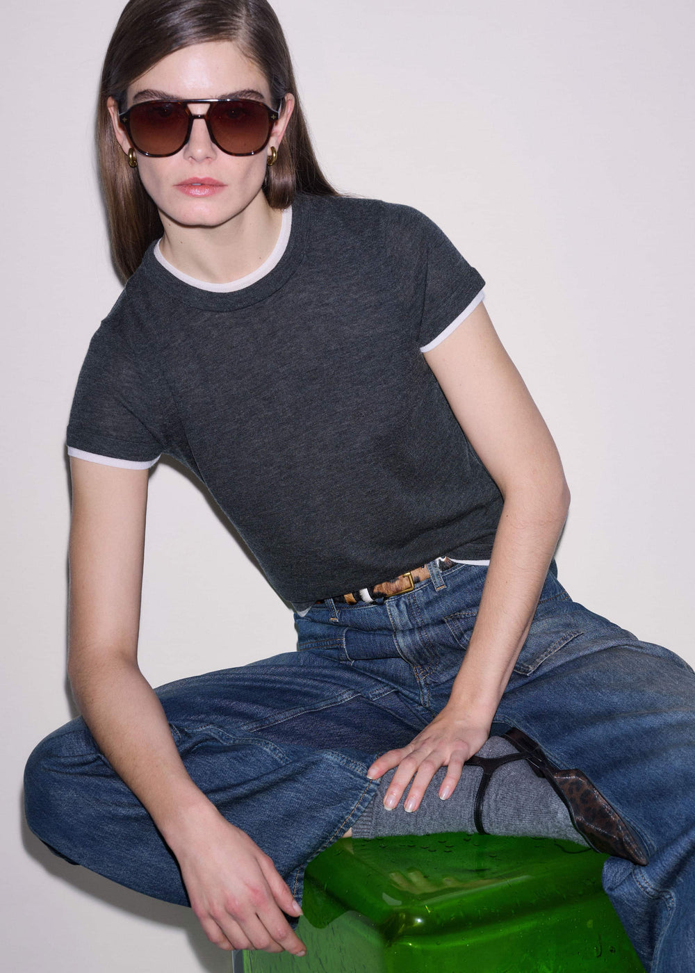 Grey Barely There Contrast Trim Knit Baby Tee meandem