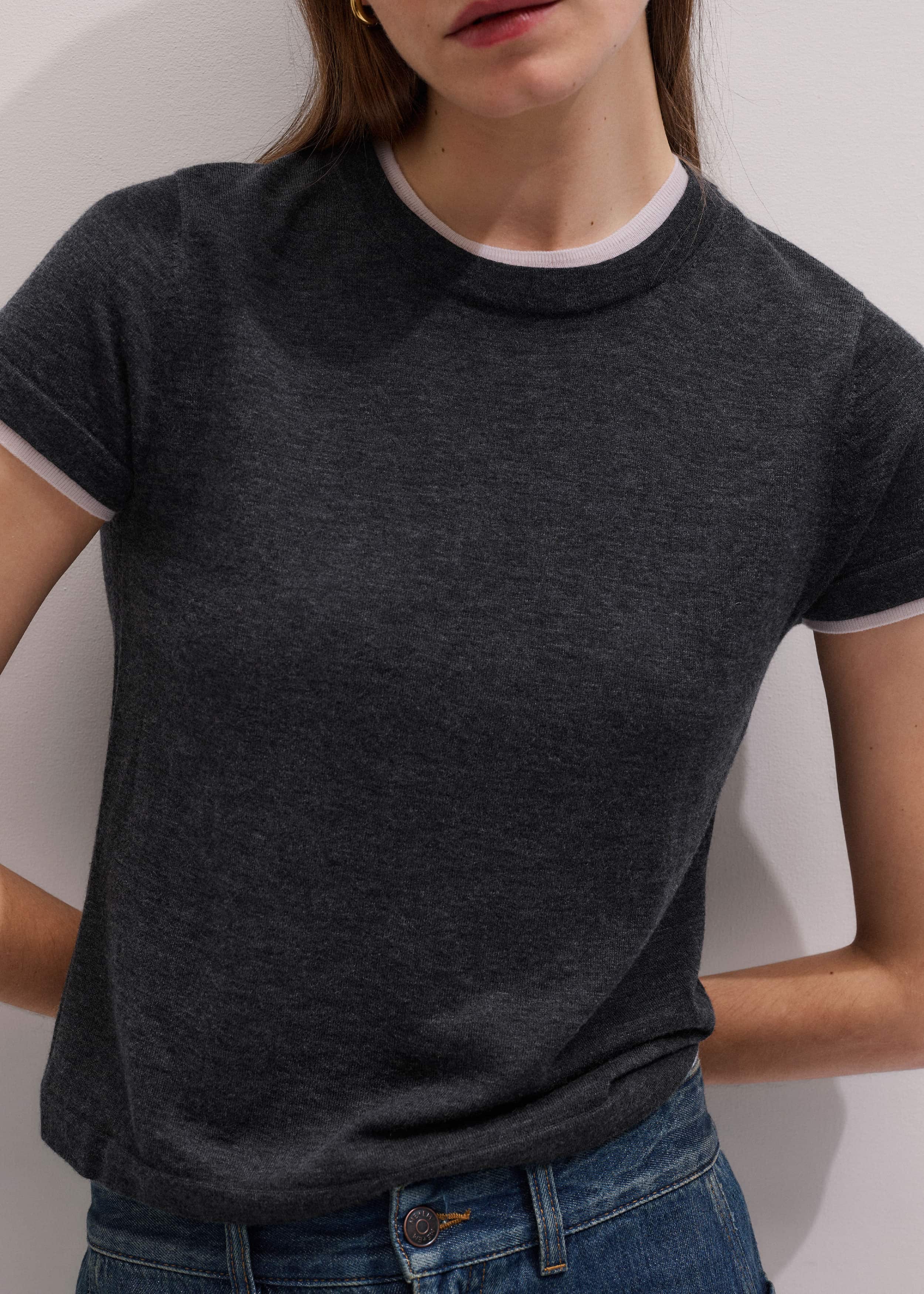 Grey Barely There Contrast Trim Knit Baby Tee meandem