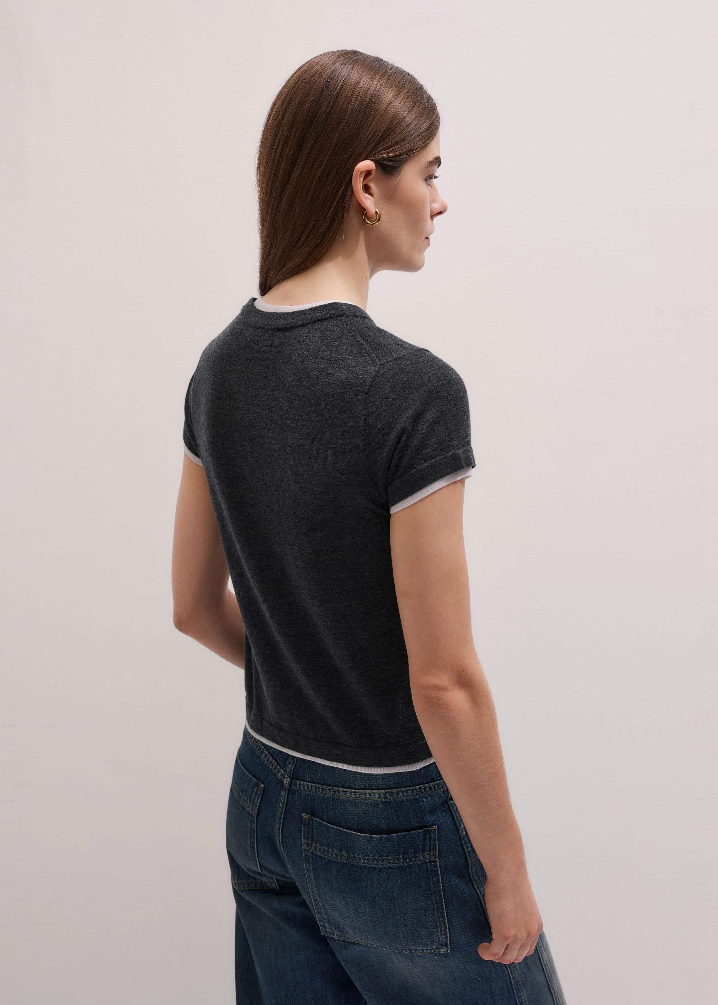 Grey Barely There Contrast Trim Knit Baby Tee meandem