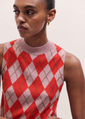 Pink Fine Argyle Slim Knit Vest meandem
