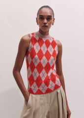 Pink Fine Argyle Slim Knit Vest meandem