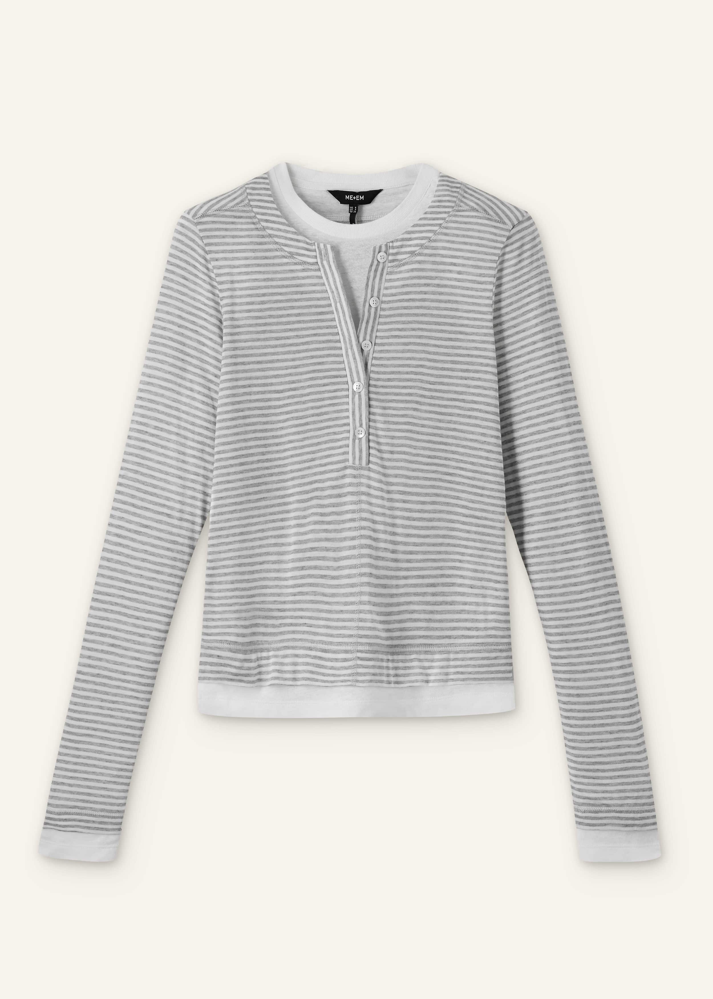 Gray Double-Layer Look Long Sleeve Top meandem