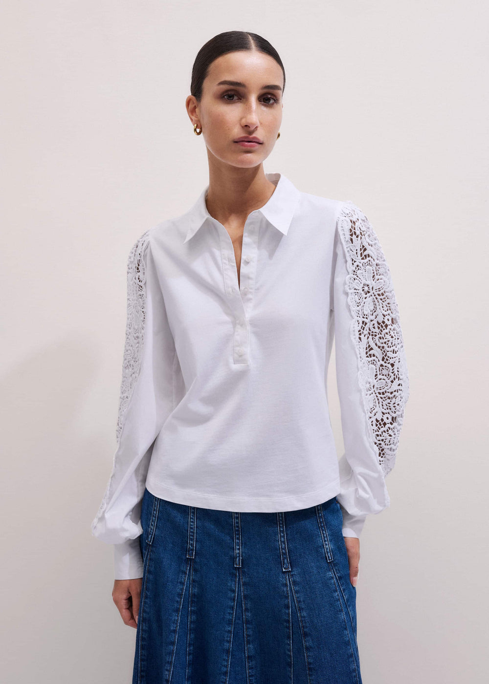 White Lace + Poplin Layering Shirt meandem