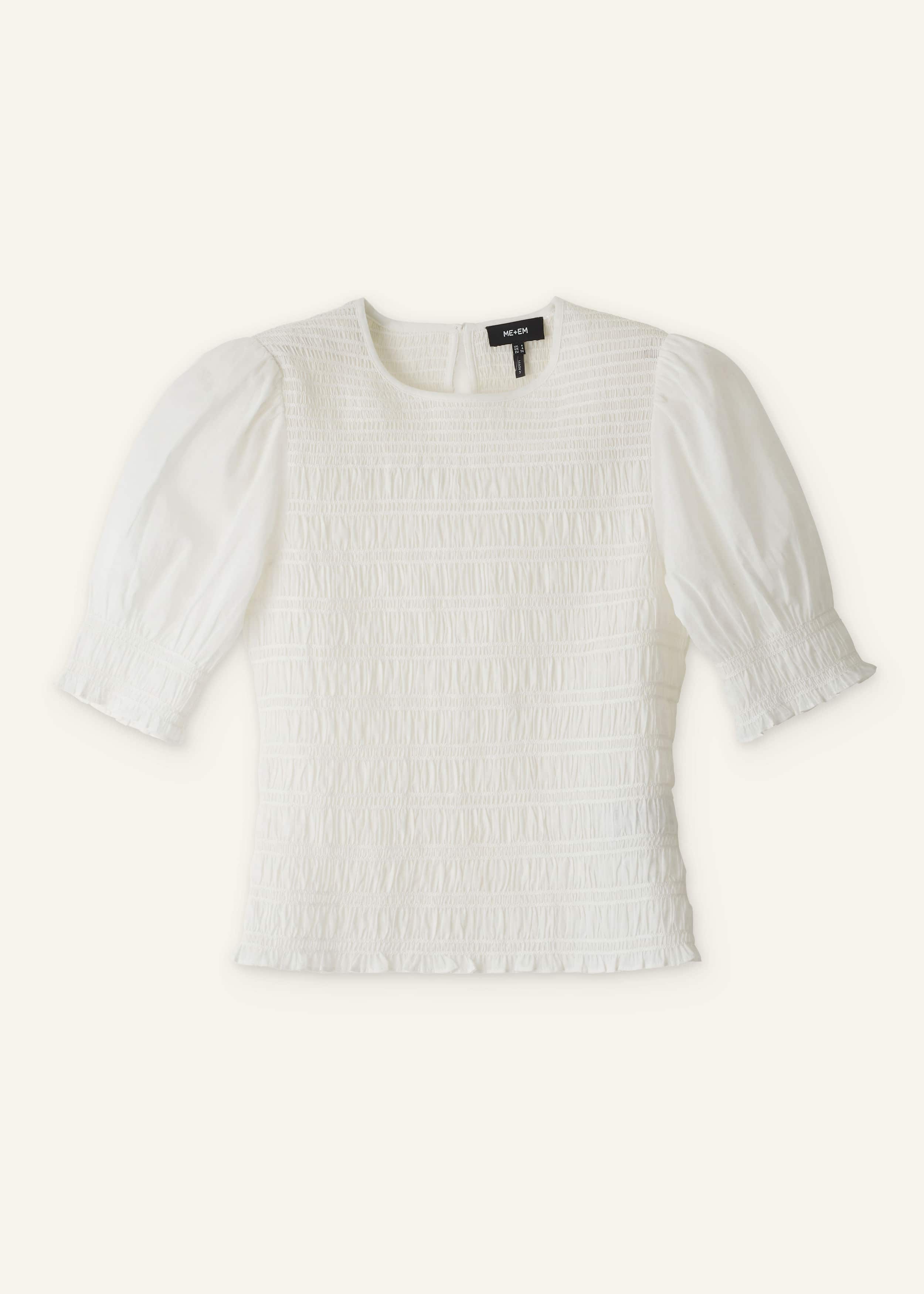 White Soft Cotton Contrast Stitch Smocked Day Top meandem