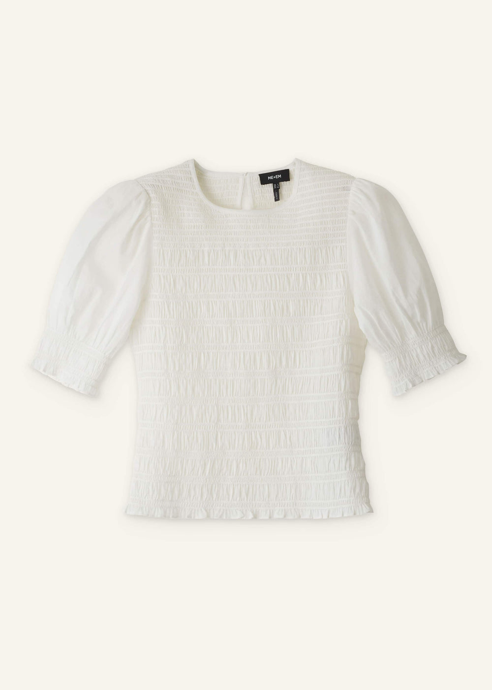 White Soft Cotton Contrast Stitch Smocked Day Top meandem