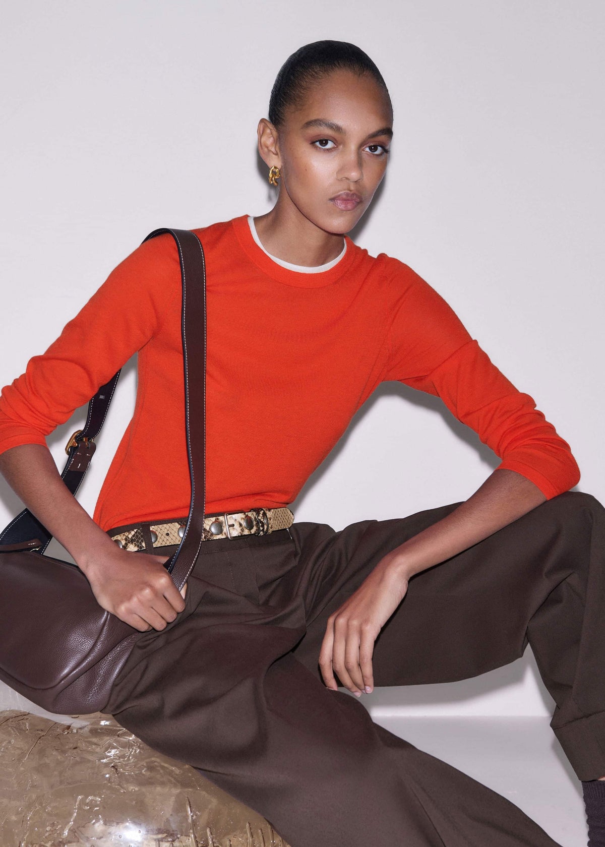 Orange Barely There Contrast Trim Sweater meandem