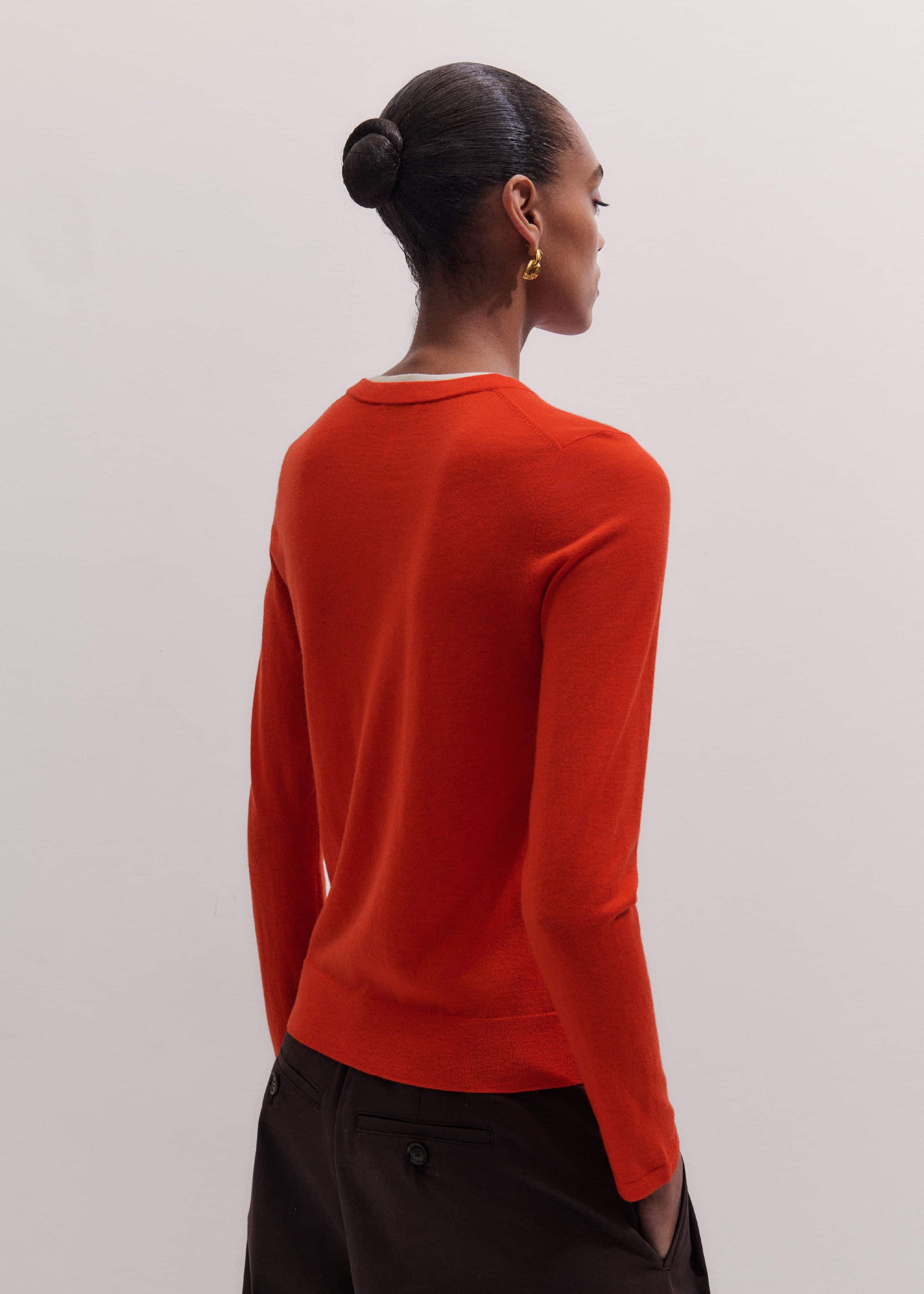 Orange Barely There Contrast Trim Sweater meandem