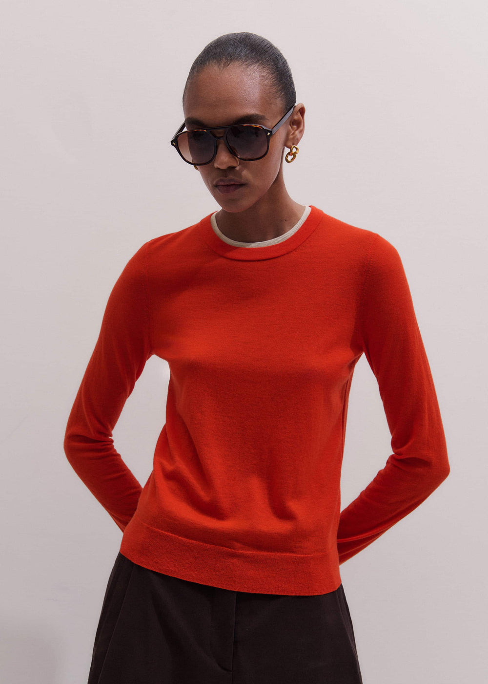 Orange Barely There Contrast Trim Sweater meandem