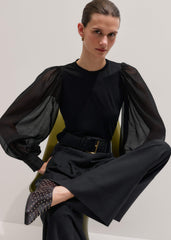 Black Balloon Sleeve Slim Layering Top meandem