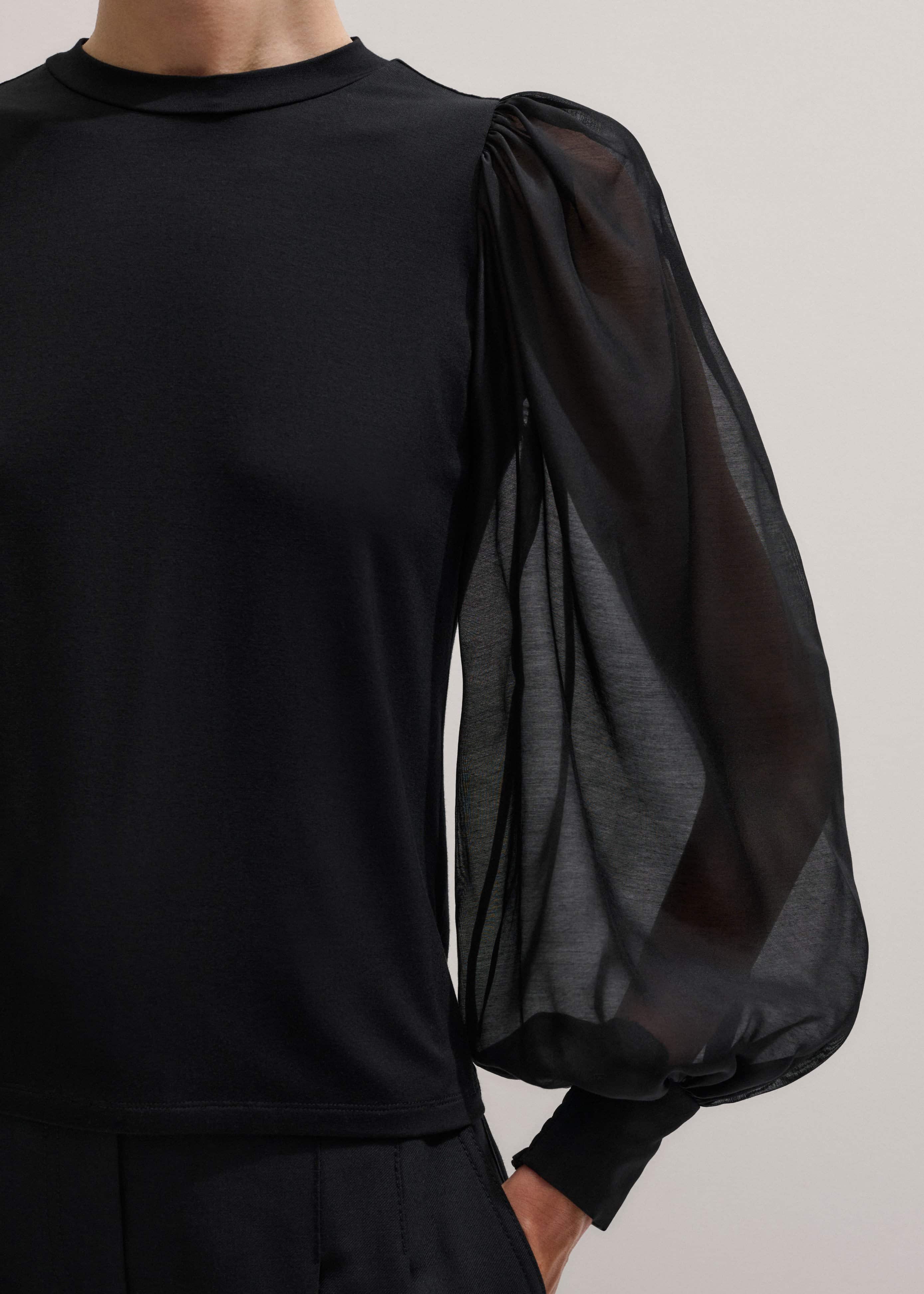 Black Balloon Sleeve Slim Layering Top meandem
