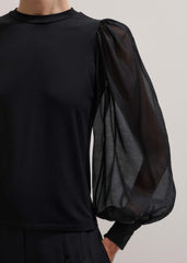 Black Balloon Sleeve Slim Layering Top meandem
