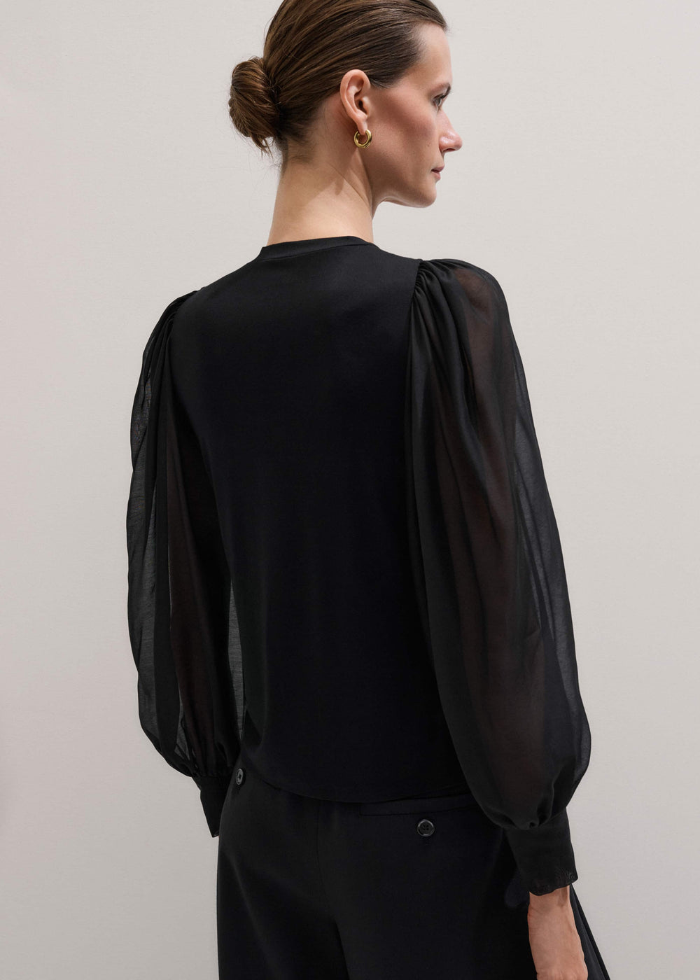 Black Balloon Sleeve Slim Layering Top meandem