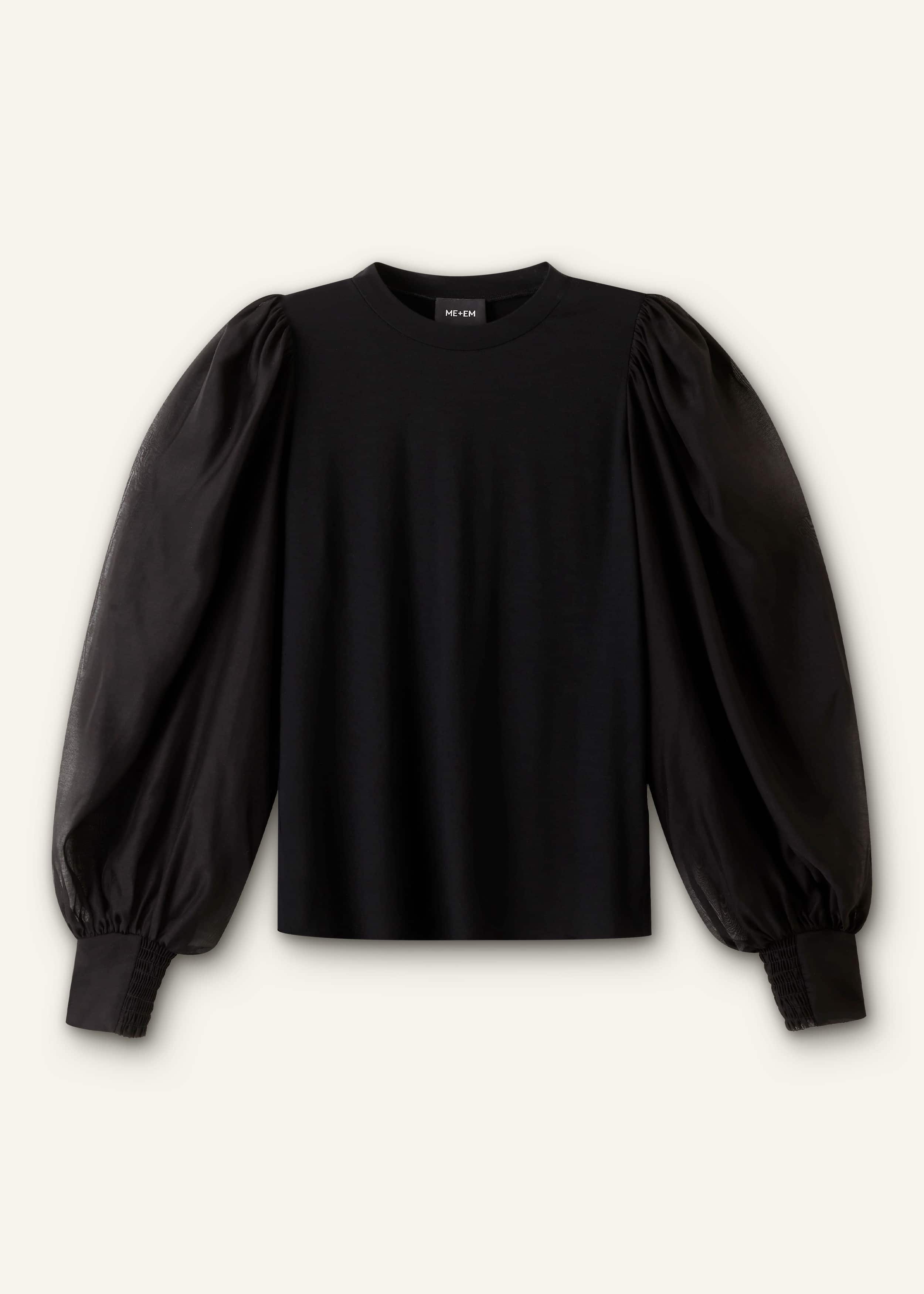 Black Balloon Sleeve Slim Layering Top meandem
