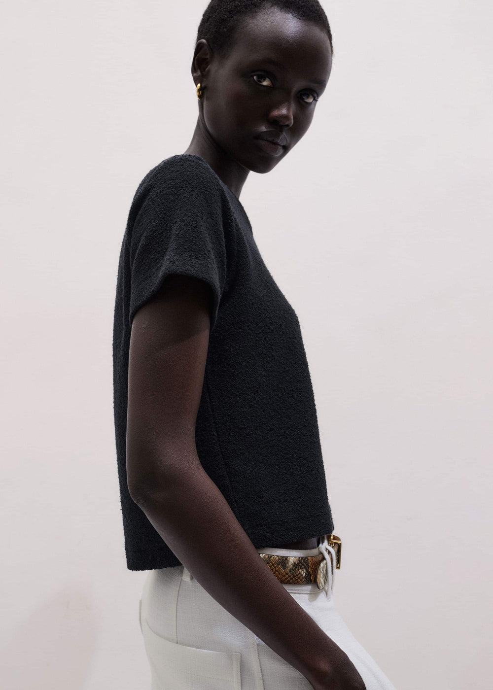 Black Textured Crew Neck Baby Tee meandem
