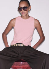 Pink Cashmere Roll Trim Knit Sweater Vest meandem