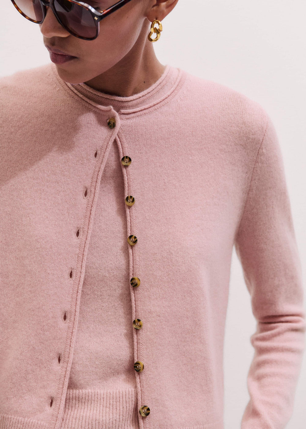 Pink Cashmere Roll Trim Knit Sweater Vest meandem