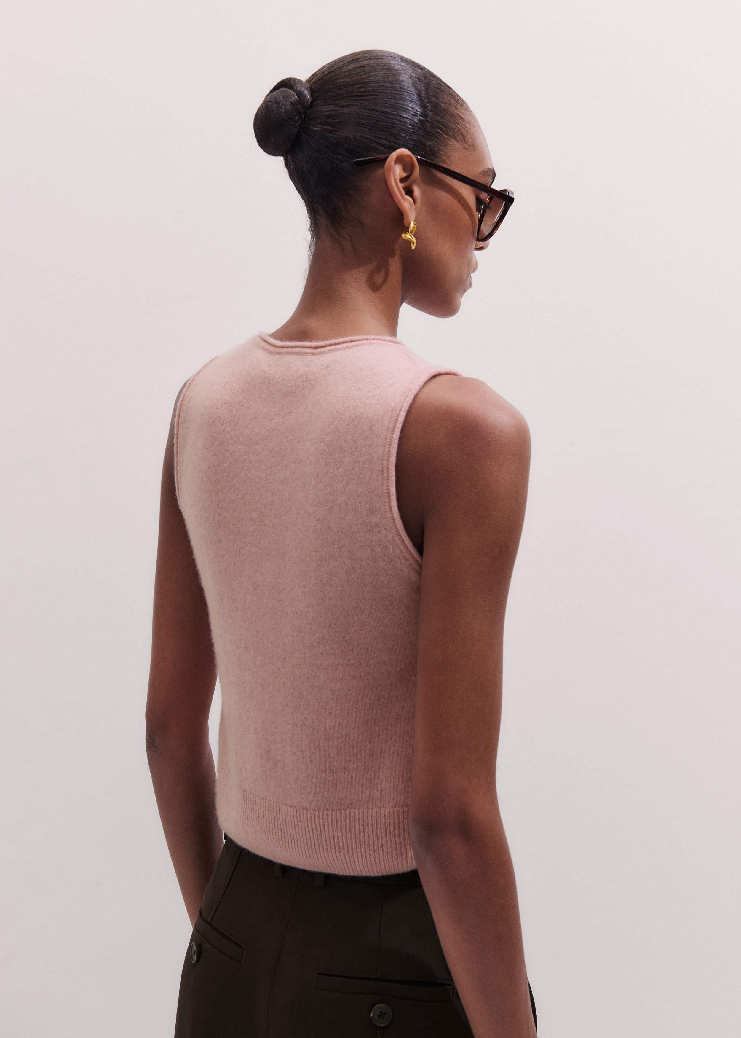 Pink Cashmere Roll Trim Knit Sweater Vest meandem