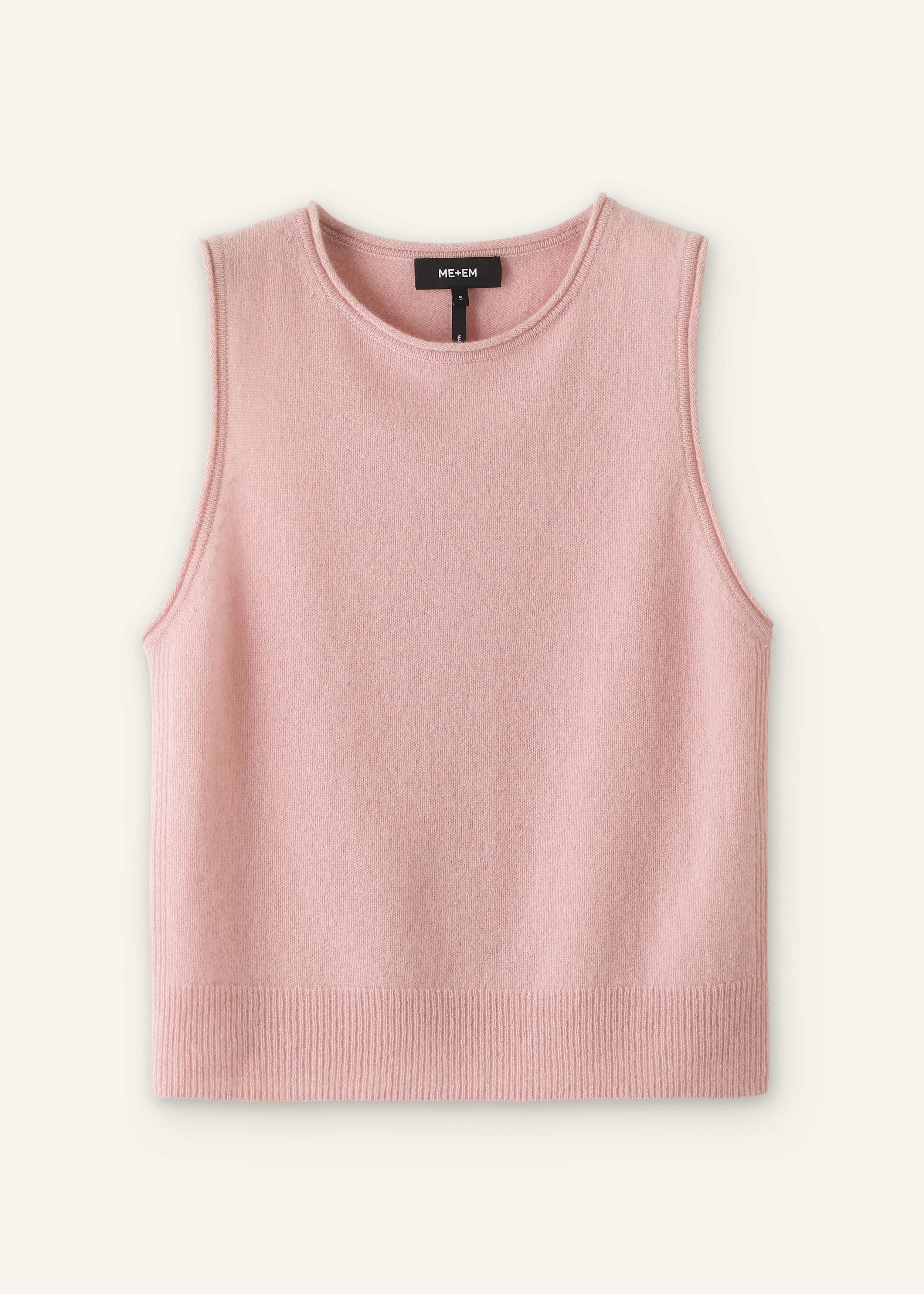 Pink Cashmere Roll Trim Knit Sweater Vest meandem