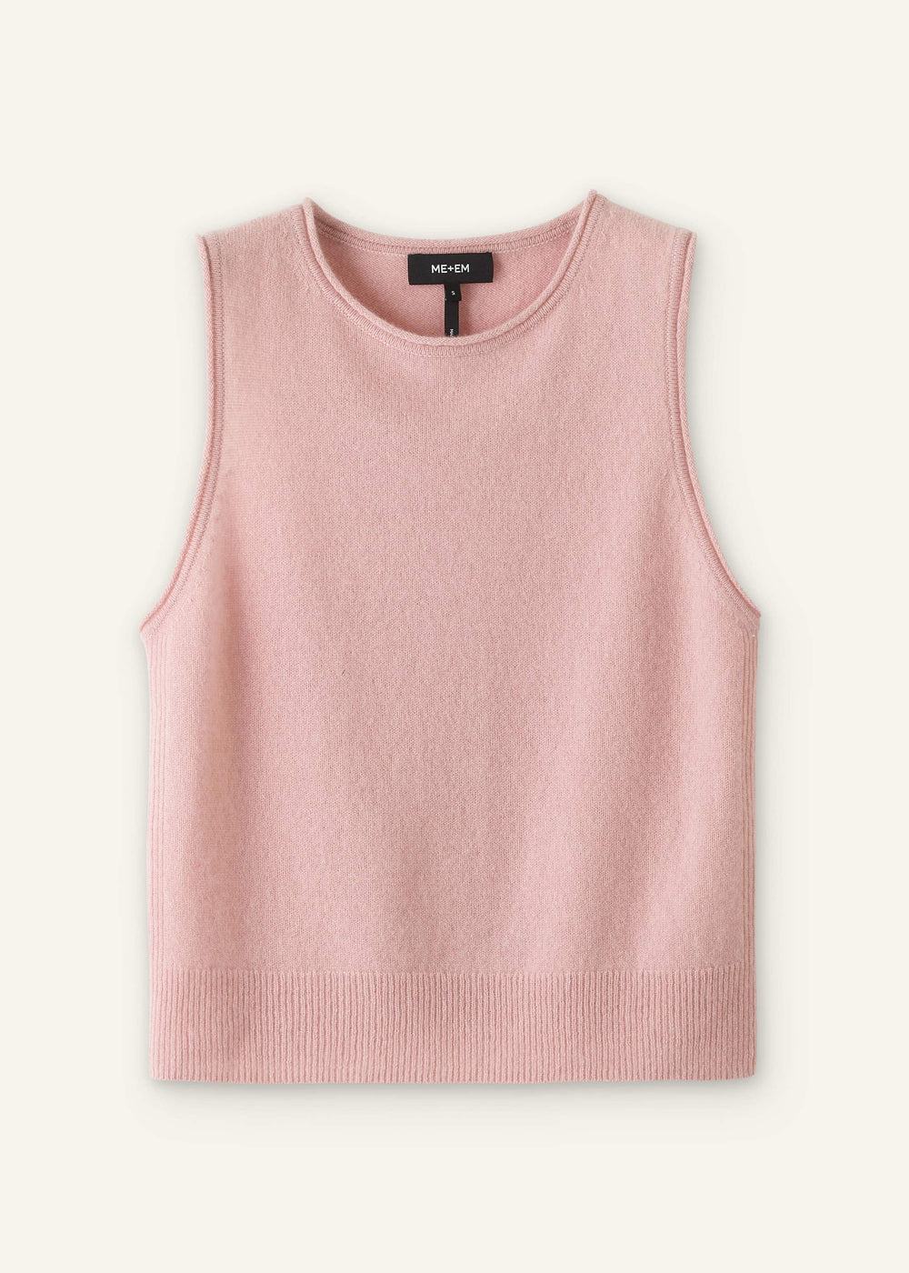 Pink Cashmere Roll Trim Knit Sweater Vest meandem