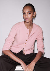 Pink Cashmere Roll Trim Straight Cardigan meandem