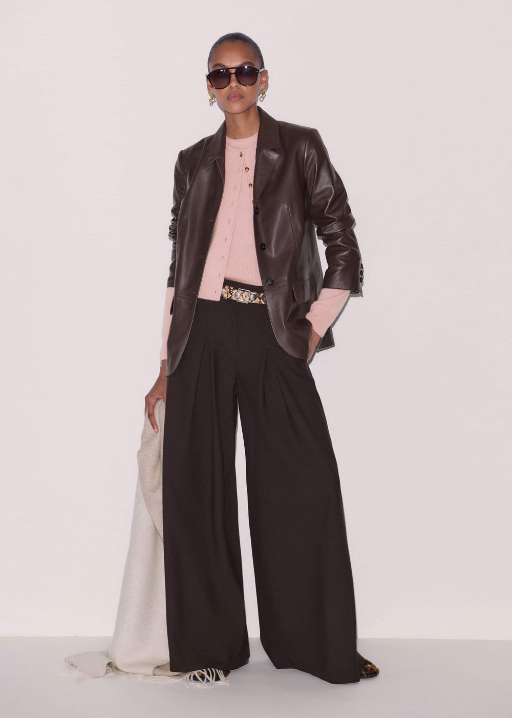 Pink Cashmere Roll Trim Straight Cardigan meandem