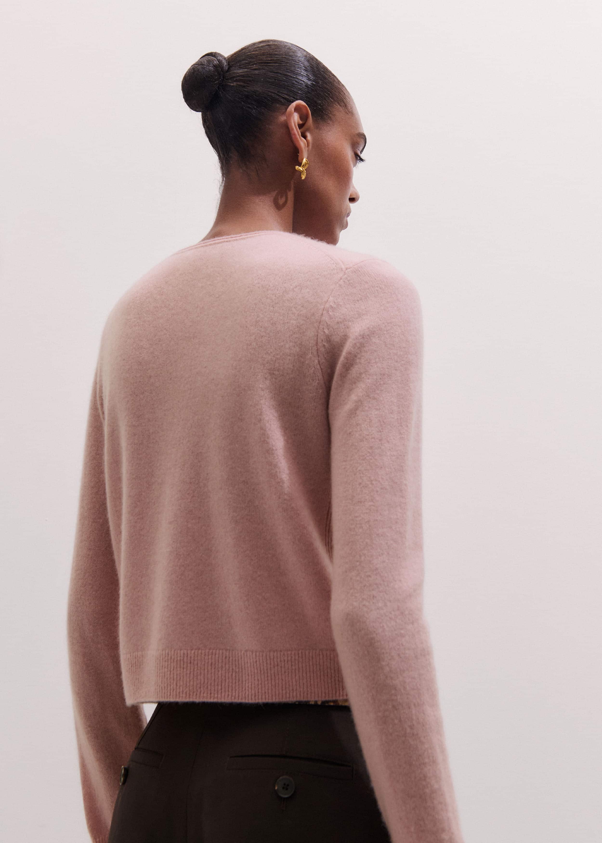 Pink Cashmere Roll Trim Straight Cardigan meandem