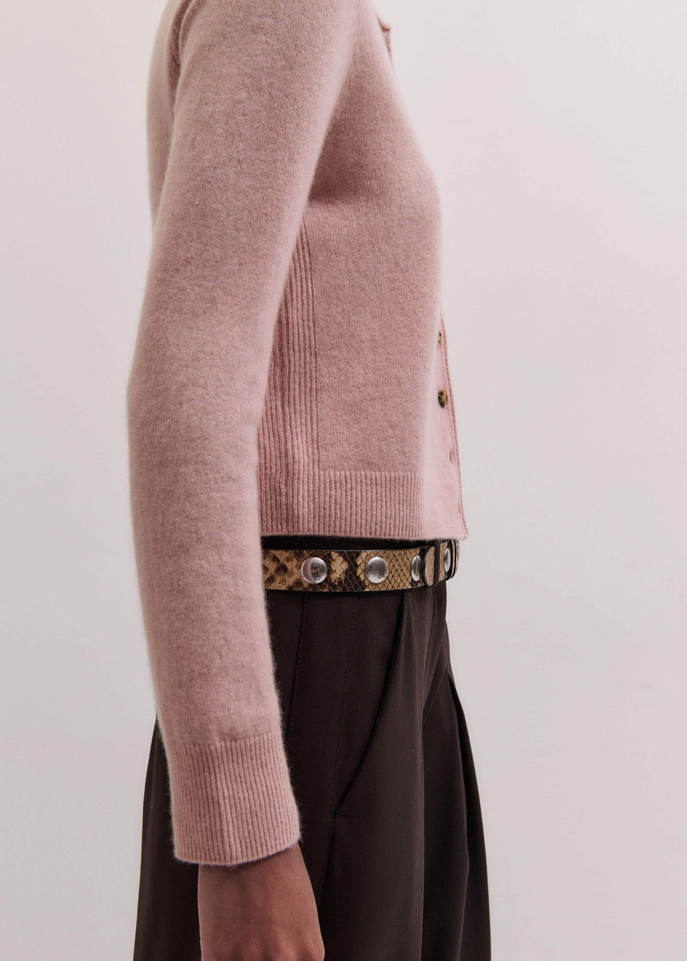 Pink Cashmere Roll Trim Straight Cardigan meandem