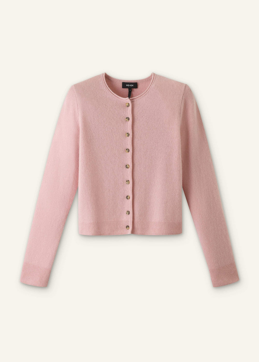 Pink Cashmere Roll Trim Straight Cardigan meandem