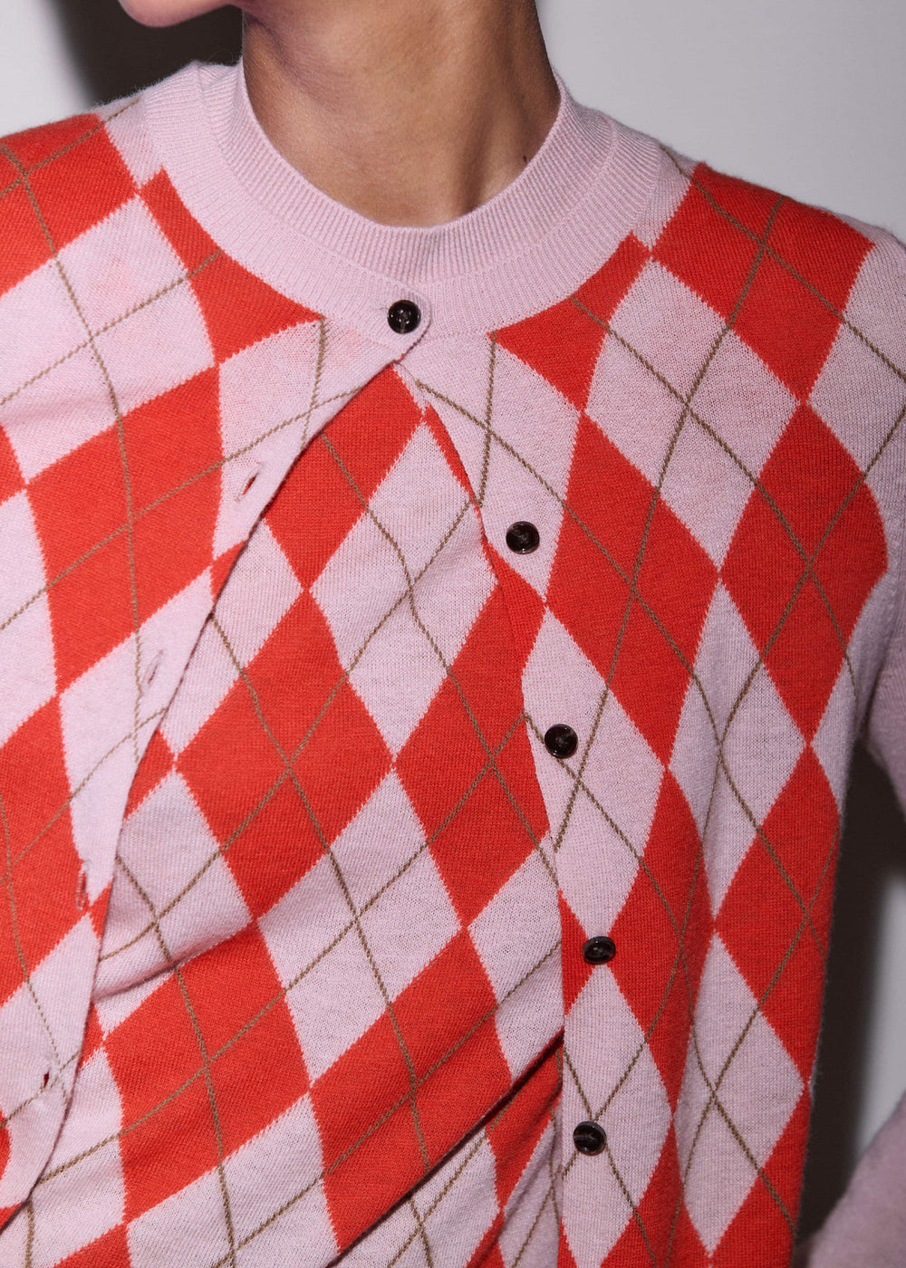 Pink Fine Argyle Slim Knit Cardigan meandem