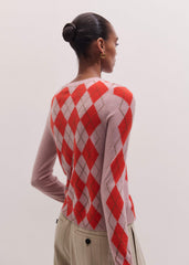 Pink Fine Argyle Slim Knit Cardigan meandem