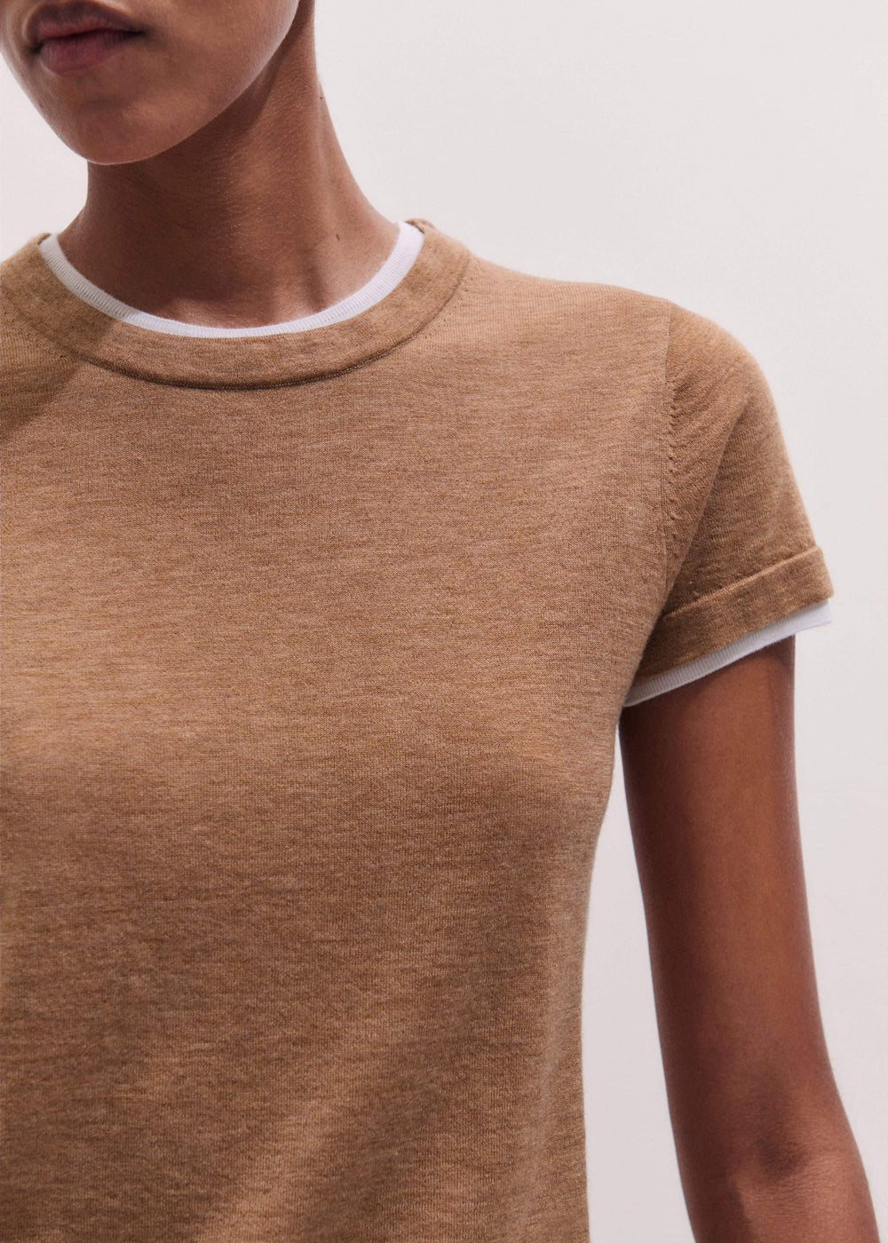 Light Brown Barely There Contrast Trim Knit Baby Tee meandem
