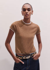 Light Brown Barely There Contrast Trim Knit Baby Tee meandem