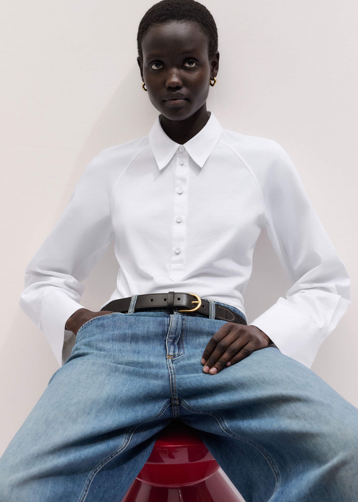 White Raglan Shirt Layering Top meandem
