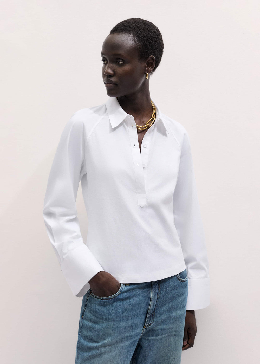White Raglan Shirt Layering Top meandem