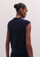 Navy Roll Trim Straight Layering Sweater Vest meandem