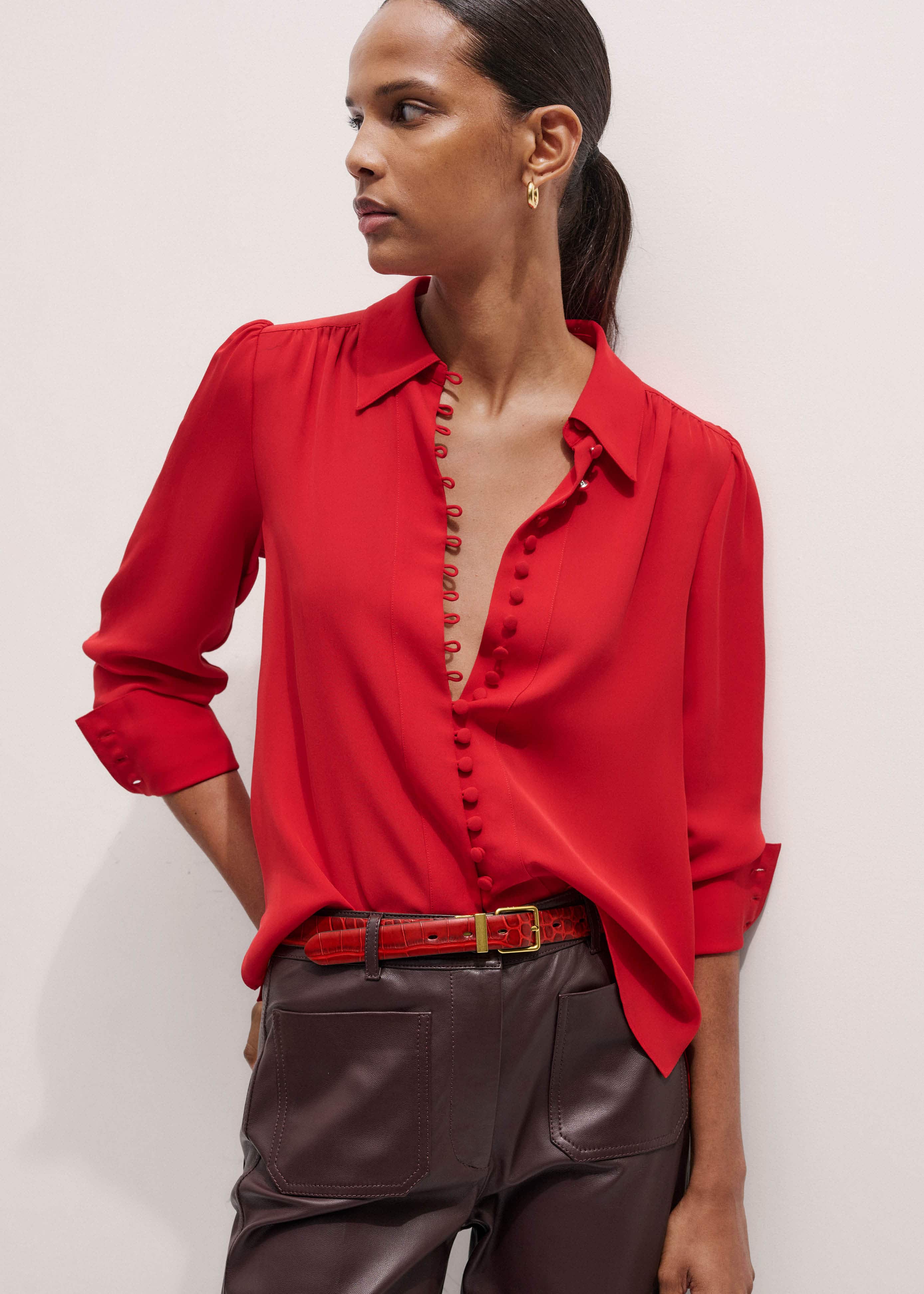 Red Silk Button Layering Shirt + Tie meandem