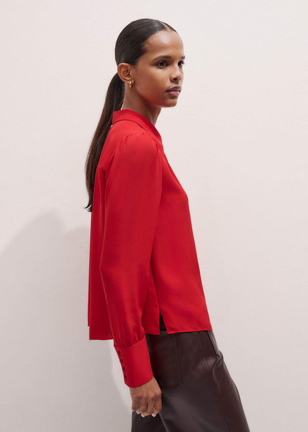 Red Silk Button Layering Shirt + Tie meandem