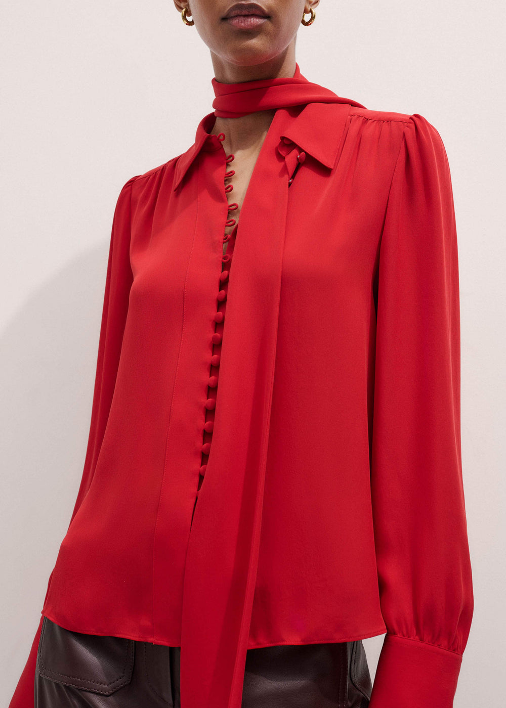Red Silk Button Layering Shirt + Tie meandem